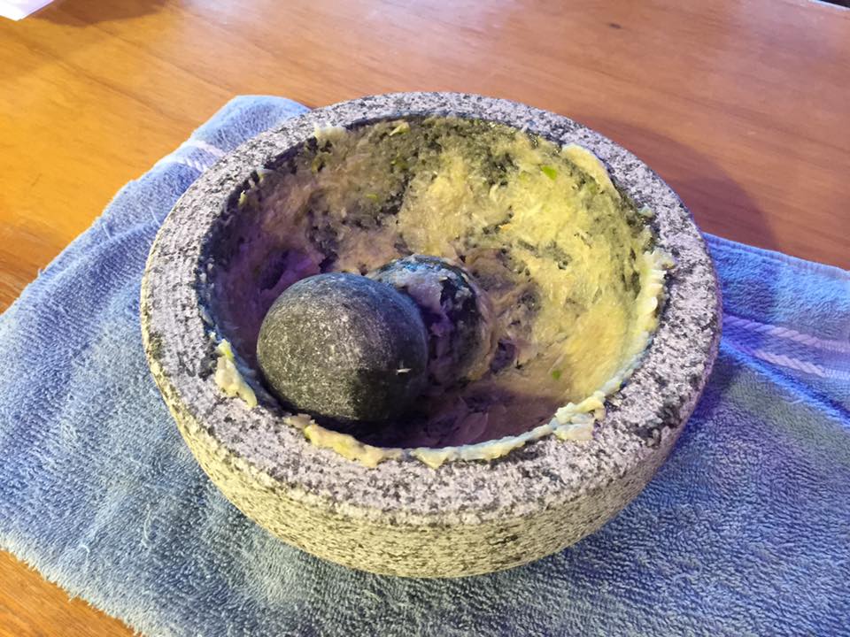 My gorgeous new four cup granite new molcajete in the last step of it