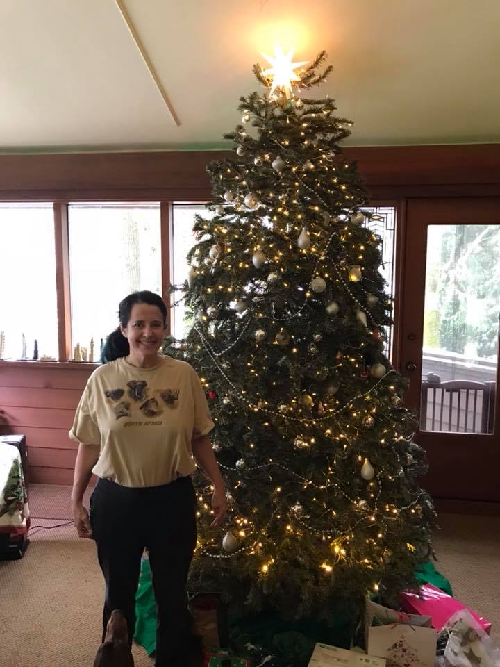 Christmas tree.  Irene (at 5′ 2 1/2″) for scale