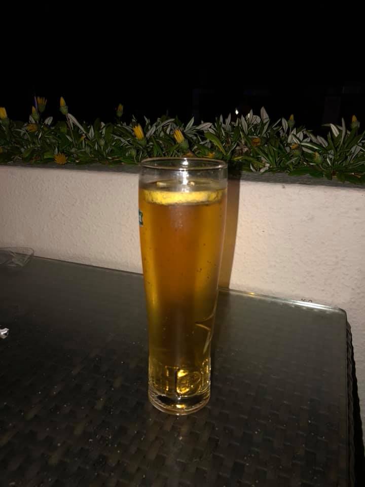 Two ciders (Savannah Dry) in a tall glass on the terrace