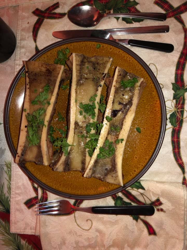 Marrowbone starter for Irene’s birthday dinner after the first pass o
