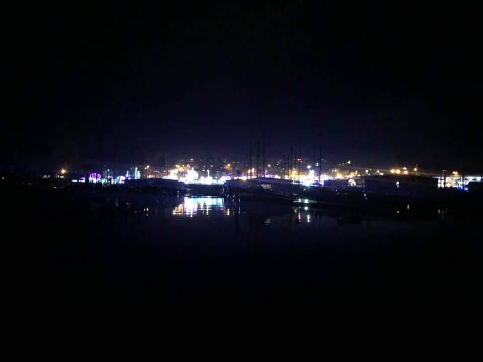 Tucked away for the night in festively lit up Kingston harbor
