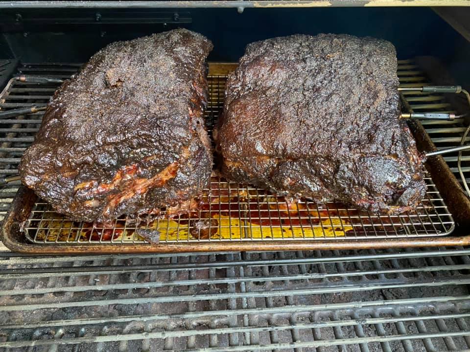 The pork shoulders are coming along