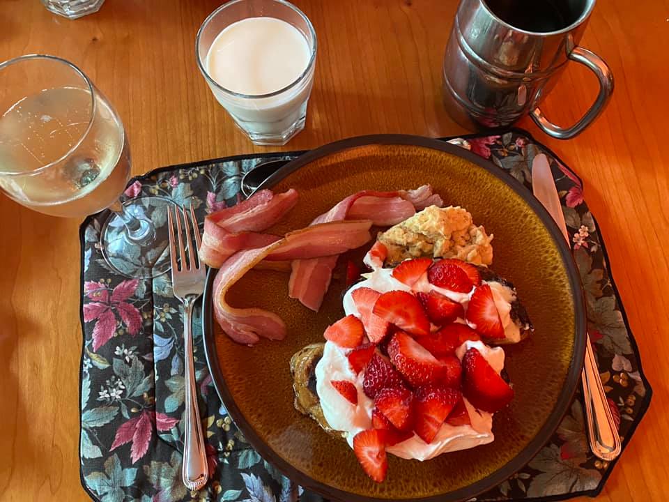 Brunch. Irene made French toast with a pecan raisin bread…