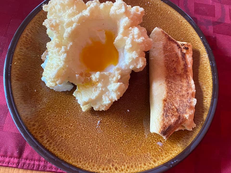 Irene made egg crowns on toasts of the sourdough bread I mad