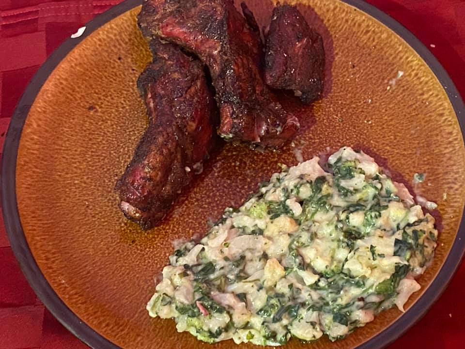 Ribs. Irene made broccoli and cauliflower baked in creamy cheese