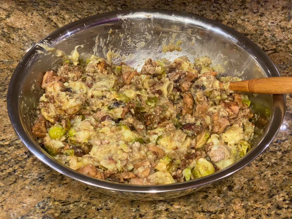 Tonight’s dinner. Potatoes and Brussels sprouts with three meats