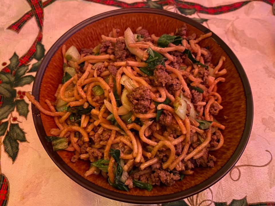 Irene made dinner: fried up yakisoba noodles…