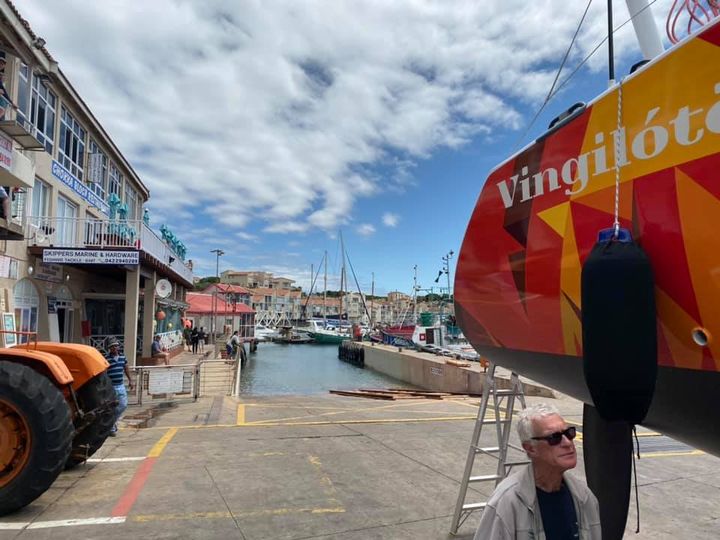 Getting into St. Francis harbor to launch Vingilótë!